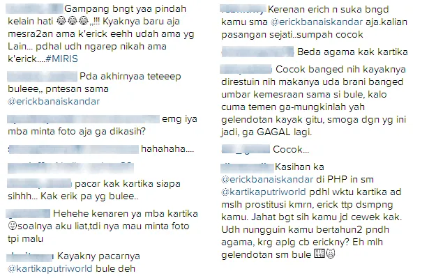 Reaksi netizen mengenai hubungan Kartika dan si Bule © Instagram/kartikaputriworld