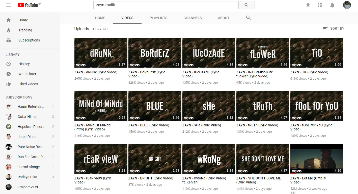 Zayn Malik meretas sejumlah track baru untuk katalog musiknya di tahun ini © YouTube/ZaynVEVO