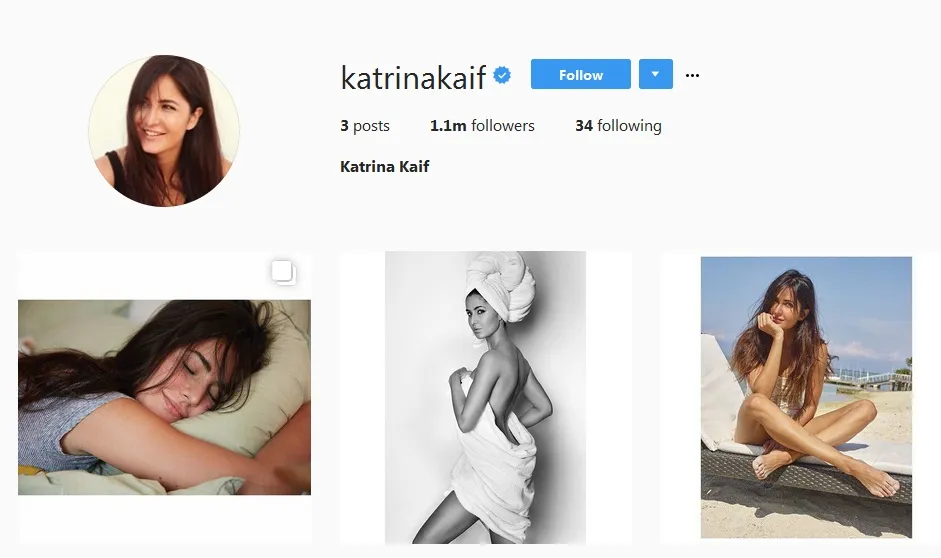 Postingan baru 3, follower sudah lebih dari 1 juta ©instagram/katrinakaif