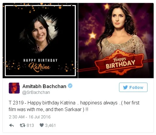 Amitabh Bachchan Ucapkan Selamat Ultah Kepada Katrina kaif © Twitter