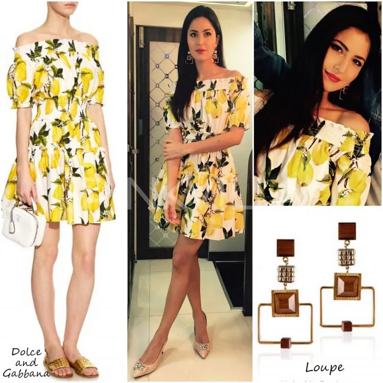 Katrina Kaif tampil fresh dengan dress off shoulder lemon printed, kamu setuju? © Pinkvilla.com