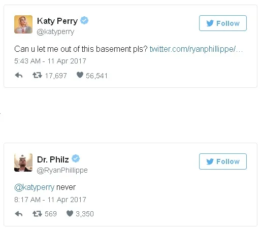 Katy Perry berbalas tweet dengan Ryan © Twitter.com