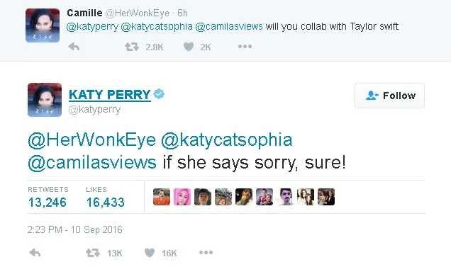 Katy ingin Taylor segera minta maaf © twitter.com