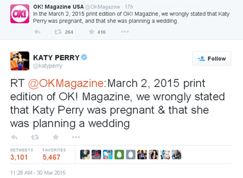 Rumor kehamilan Katy ternyata hoax! @ twitter.com/katyperry