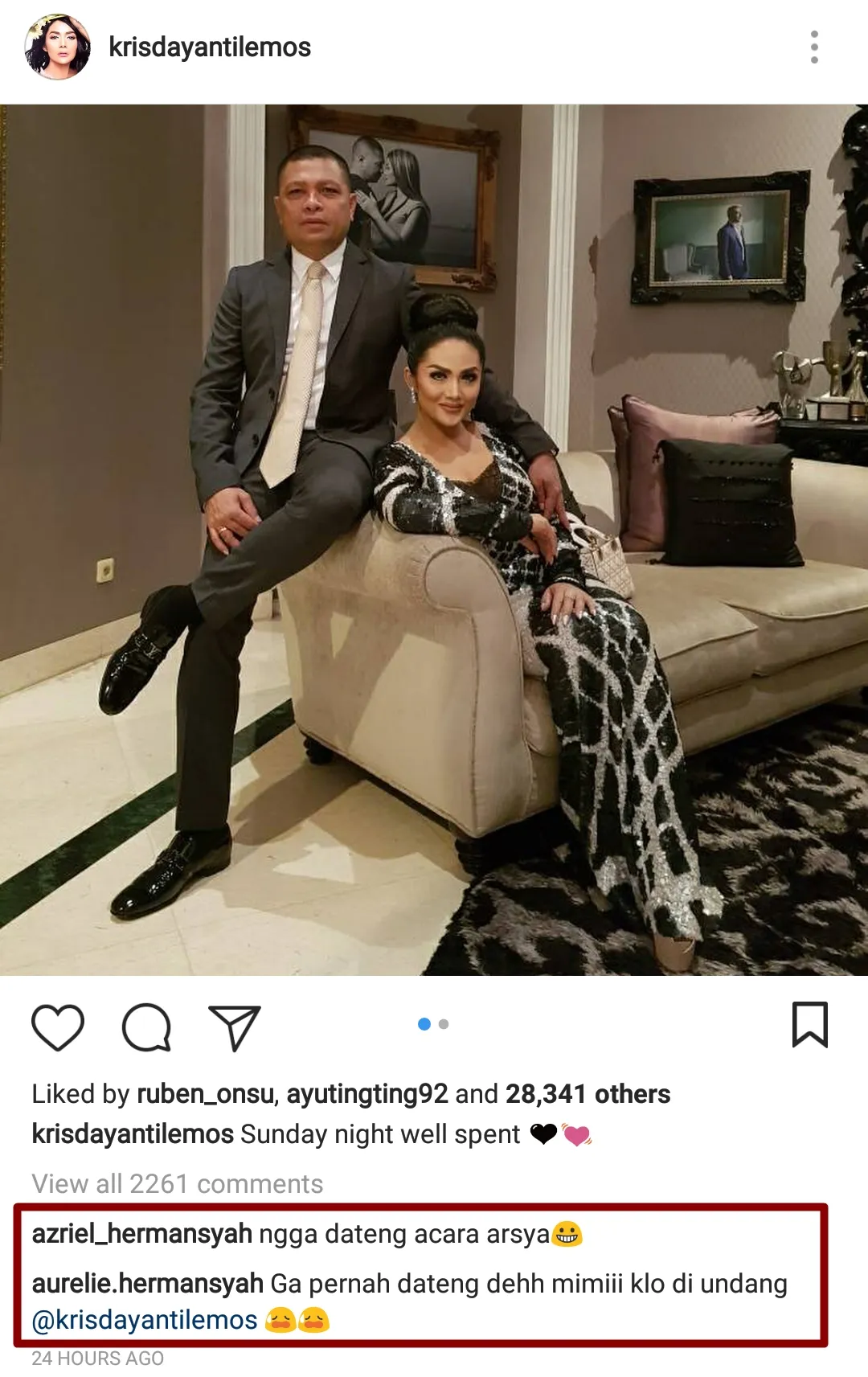 Aurel dan Azriel kecewa KD tak datang di acara Arsya © Instagram/krisdayantilemos