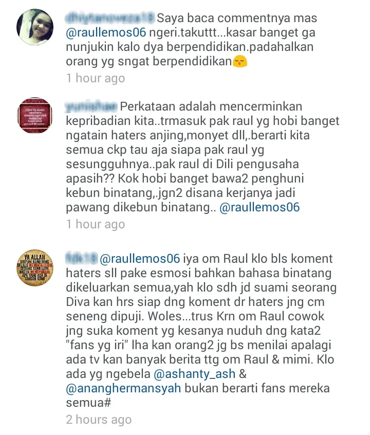 Fans yang ikutan menghujat Raul / © Instagram