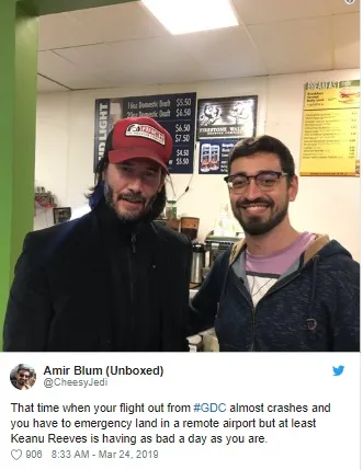Keanu Reeves dan penumpang © twitter.com/CheesyJedi