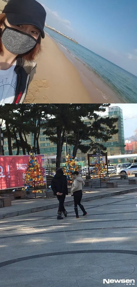 (Atas) selfie Kim Tae Hee di pantai Sokcho dan foto yang diduga kencan Kim Tae Hee serta Rain. © koogle.tv