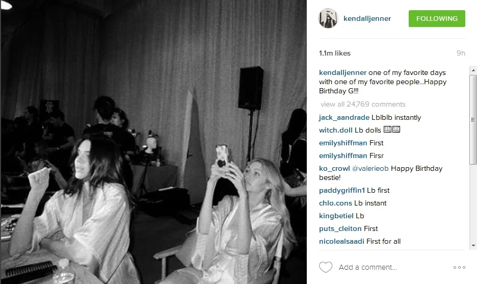 Kendall Jenner beri ucapan pada Gigi Hadid © Instagram.com/kendalljenner