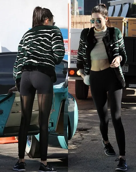 Kendall Jenner tertangkap kamera memakai legging transparan. ©XPOSURE via dailymail.co.uk
