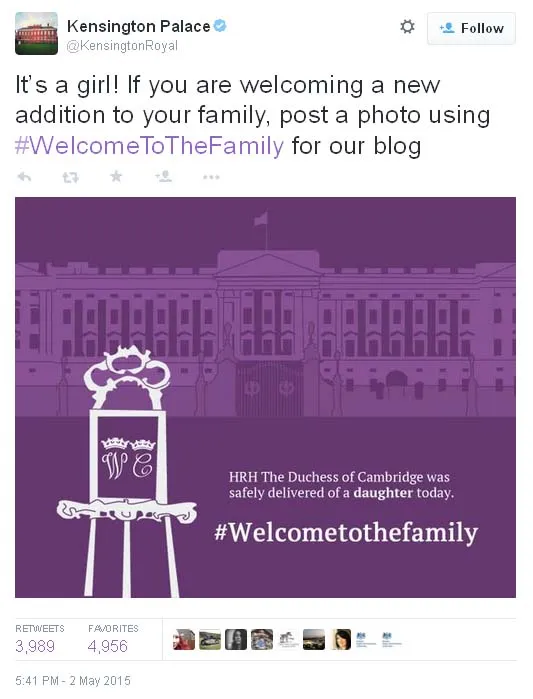 Bayi Kate Middleton sudah lahir dan dia bayi perempuan! ©twitter.com/KensingtonRoyal