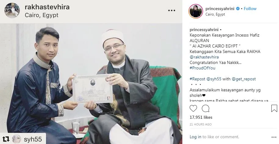 Keponakan Syahrini merupakan seorang Hafiz Al Quran © instagram.com/princessyahrini