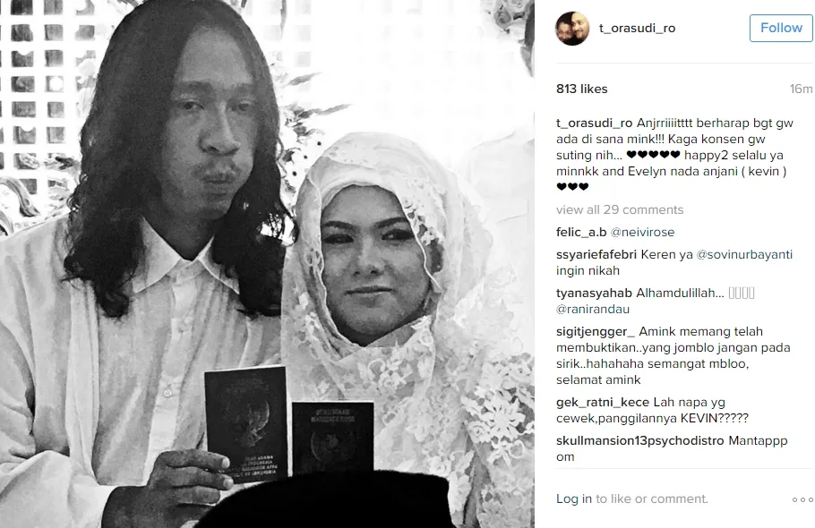 Aming menikah dengan Evelyn alias Kevin. ©instagram.com/t_orasudi_ro