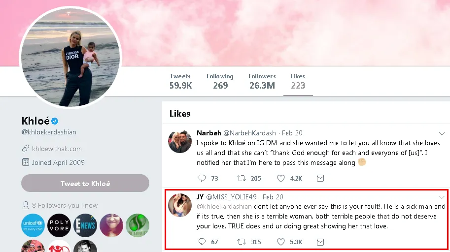 Inilah postingan fans yang disukai oleh Khloe © twitter.com/khloekardashian