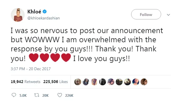 Khloe gugup saat umumkan kehamilannya © twitter.com/khloekardashian