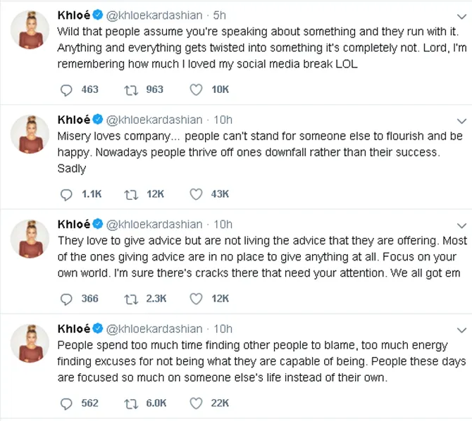 Khloe balas komentar netizen © twitter.com/khloekardashian