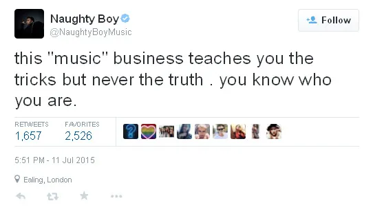 Tahu dirinya ramai dibicarakan, Naughty Boy serang balik pernyataan Zayn Malik ©Twitter.com/NaughtyBoyMusic