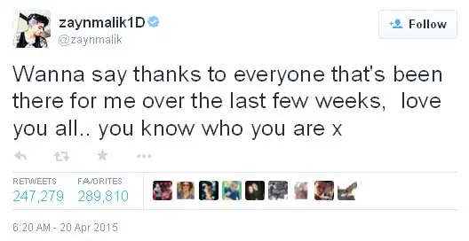 Inilah kicauan perdana Zayn Malik di Twitter sejak keluar dari One Direction ©twitter.com/zaynmalik