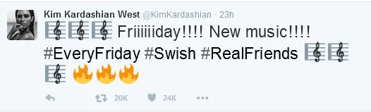 Kim Kardashian juga membagikan kicauan untuk karya terbaru suaminya © Twitter.com/KimKardashian