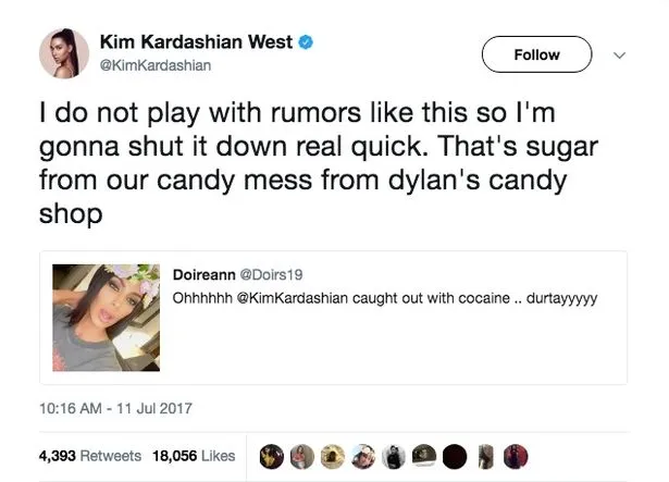 Kim Kardashian mengelak menggunakan narkoba © Twitter.com/kimkardashian