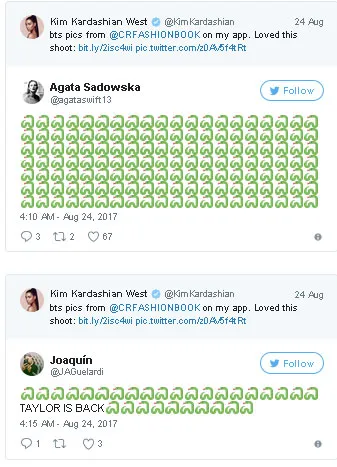 Tweet Kim Kardashian 'diserbu' dengan emotikon ular © Twitter.com