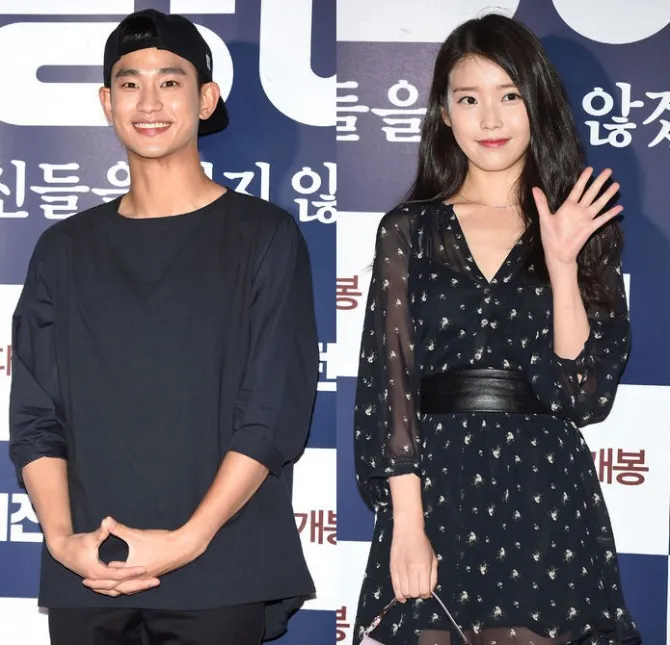 Kim Soo Hyun dan IU saat menghadiri premiere film. ©kpoherald.com