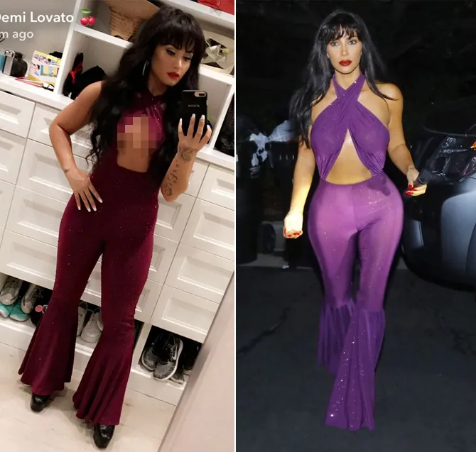 Kim juga ikut meniru gaya Demi dalam balutan kostum ala Selena © istimewa