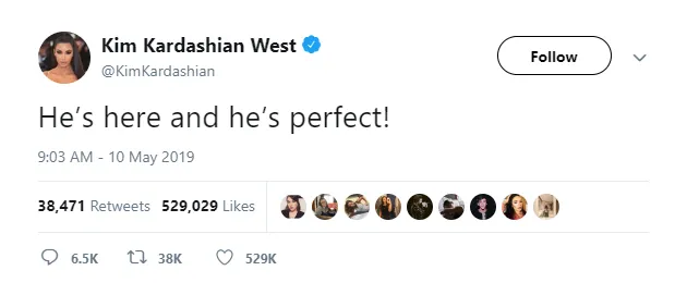 Kim sambut kelahiran bayi laki-laki @@ twitter.com/kimkardashian