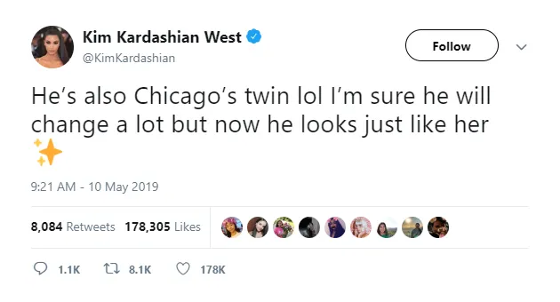 Kim ungkap bayinya mirip Chicago @@ twitter.com/kimkardashian