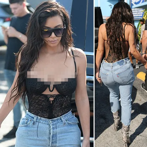 Kim padukan lingerie seksi dengan celana jeans © istimewa