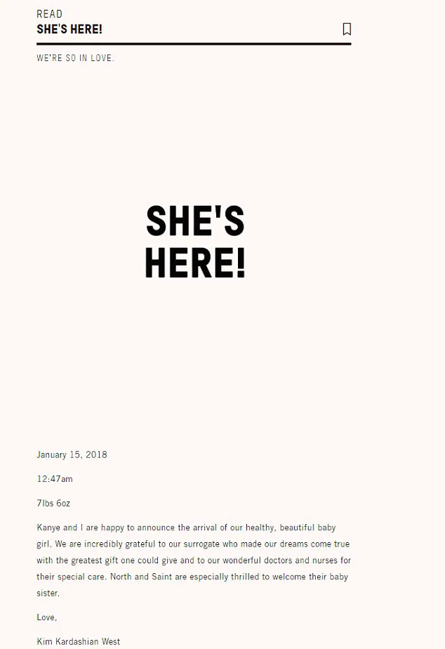 Kim sambut kelahiran anak ke-3 © kimkardashianwest.com