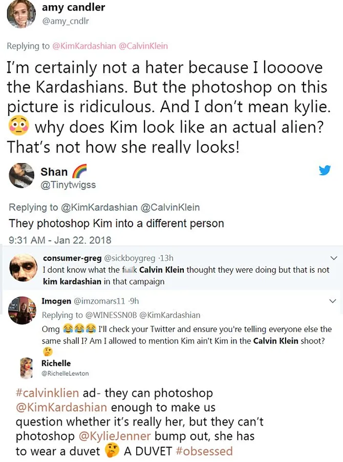 Netizen sadar jika foto #MyCalvins yang terbaru terlalu banyak diedit © twitter.com