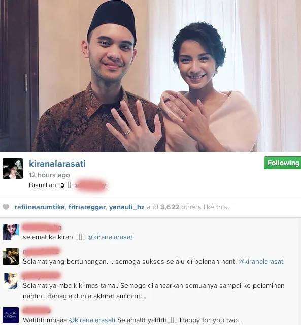 Kirana Larasati dan Tama yang resmi bertunangan. ©Instagram/Kirana Larasati