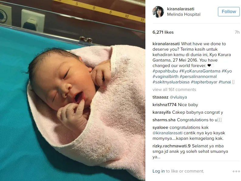 Kirana Larasati lahirkan anak pertamanya. ©instagram.com/kiranalarasati