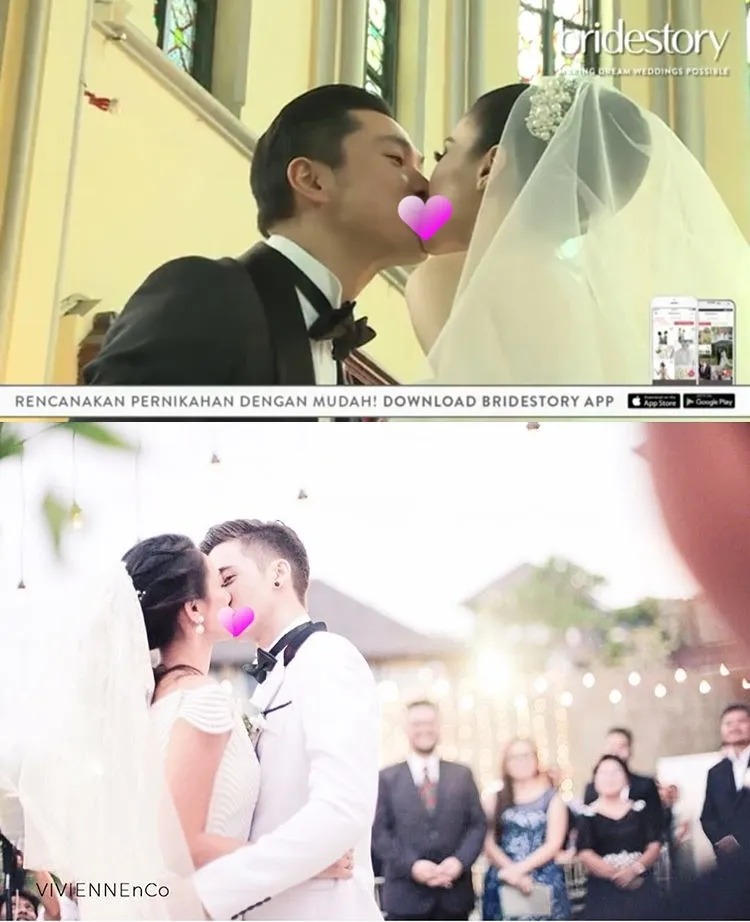 Ciuman perkawinan Stefan vs Sandra Dewi. ©instagram.com/viviennenco+fb Bridestory