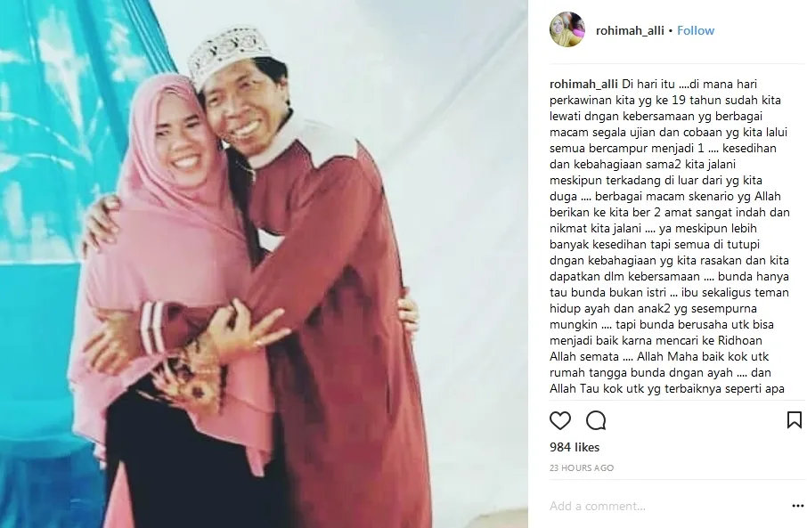 Kiwil dan Emma rayakan anniversary ke-19 ©instagram/rohimah_alli