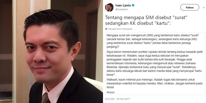 Menjawab pertanyaan netizen, Ivan Lanin pun mengemukakan alasannya. © Twitter/ivanlanin