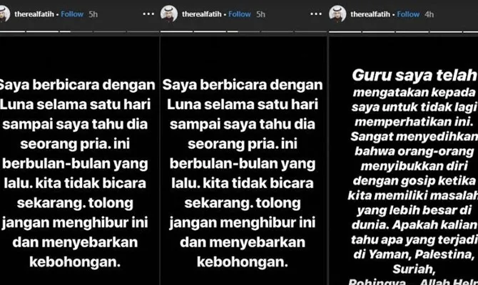 Klarifikasi Fatih lewat Instagram