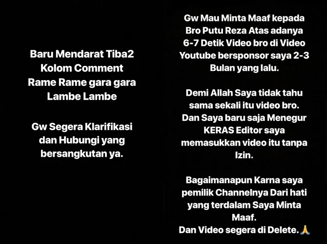 Atta meminta maaf kepada Putu atas kelalaiannya. © Instagram/attahalilintar