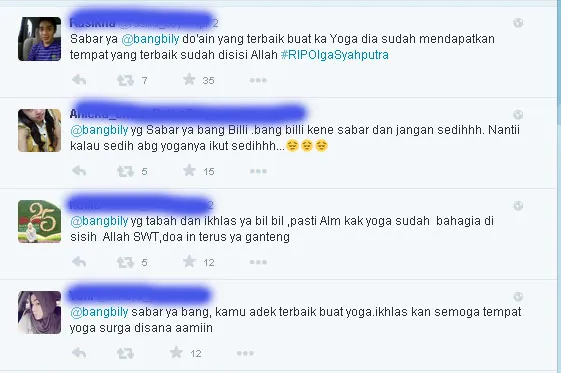 Para netizen yang ikut mendoakan almarhum Olga Syahputra. ©Twitter/OLga Syahputra