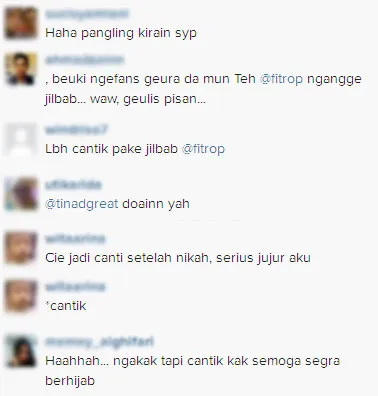 Komentar untuk Fitri Tropica © Instagram/Fitri Tropica