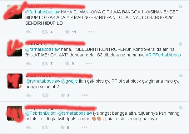 Sindiran pedas dari para netizen untuk Farhat Abbas yang dianugerahi award Selebriti Kontroversi.
