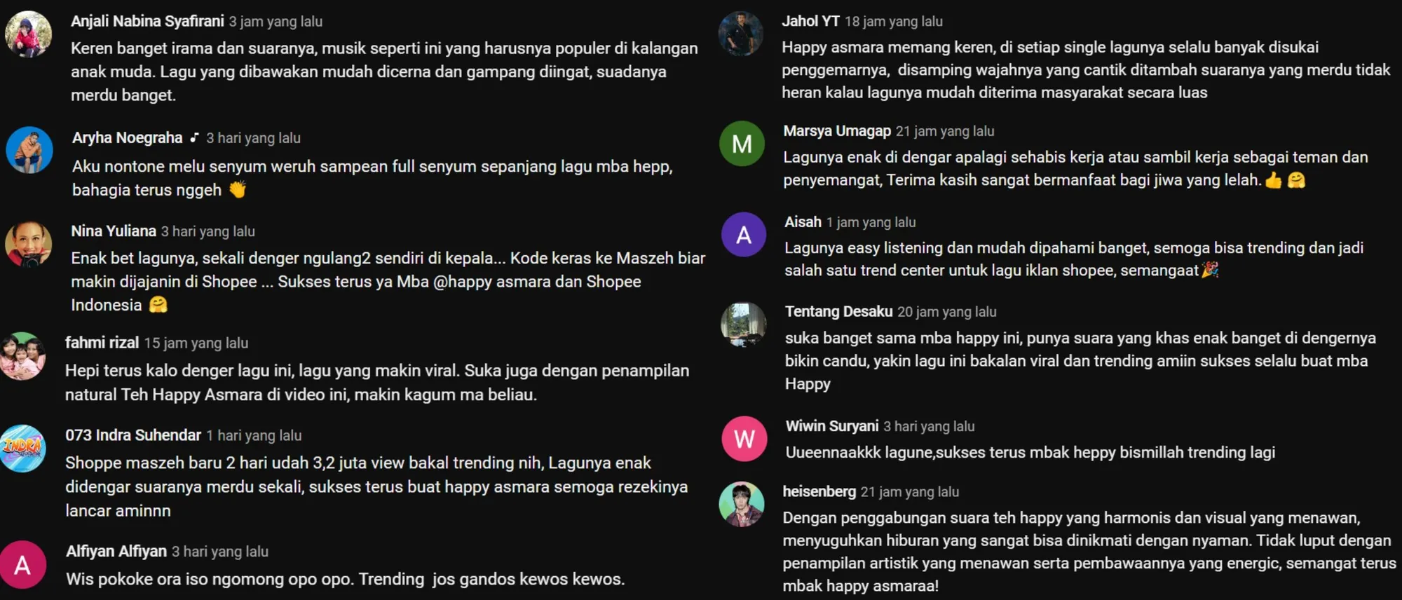 Screenshot komentar YouTube Happy Asmara Music