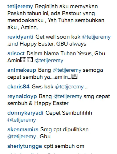 Komentar dalam postingan Jeremy Teti di rumah sakit © Instagram.com/JeremyTeti