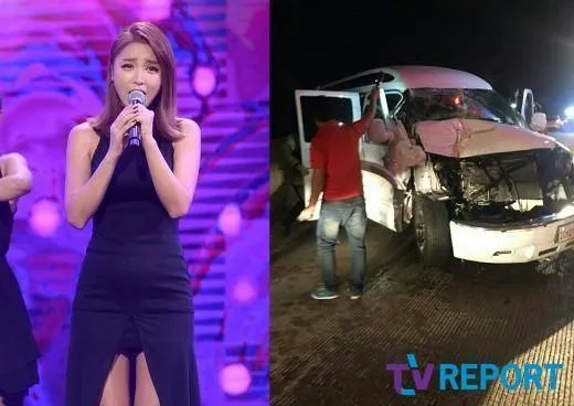Kondisi mobil yang ditumpangi Hong Jin Young setelah ditabrak truk. ©koreaboo.com