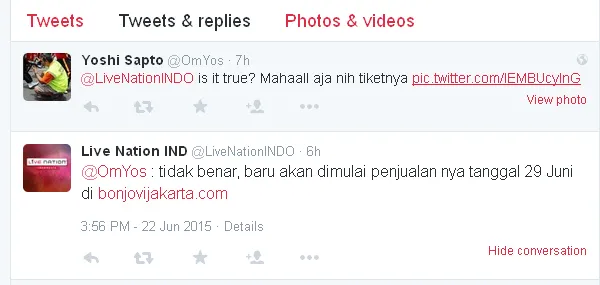 Singkat, pihak promotor menyebut kalau harga pada gambar itu tidak benar ©Twitter