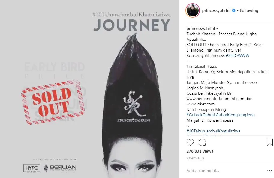Konser Syahrini sold out © instagram.com/princessyahrini