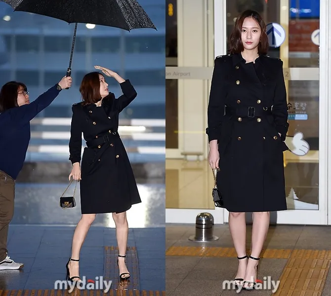 Airport fashion Krystal f(x), elegan dalam item fashion hitam. © MyDaily
