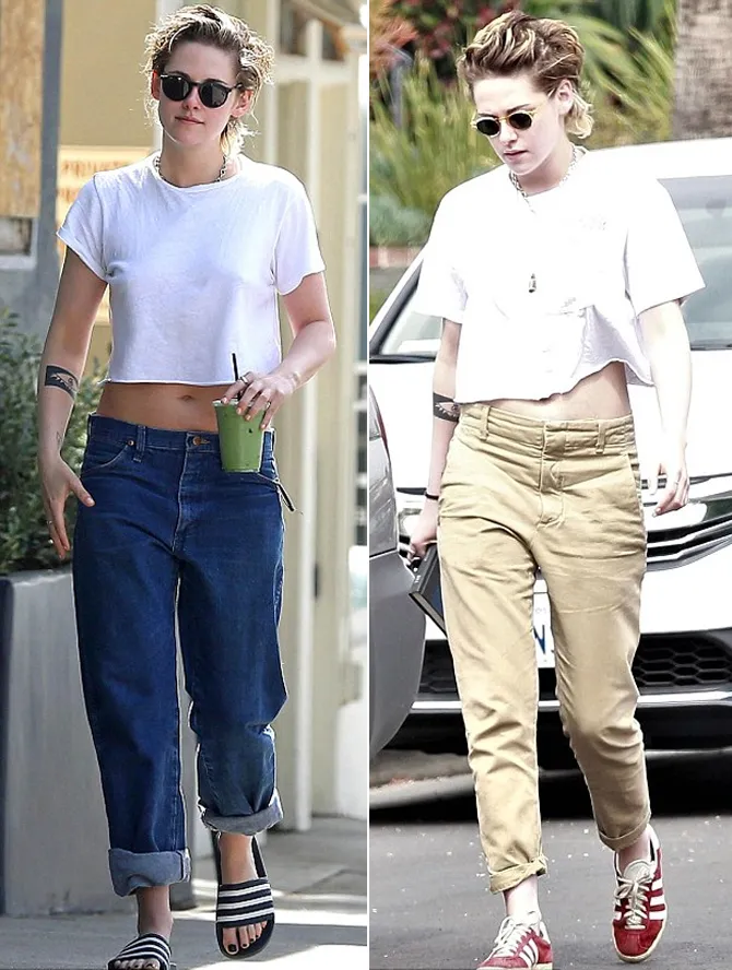 Kaos ini seakan sudah menjadi signature look dari Kristen © dailymail.co.uk