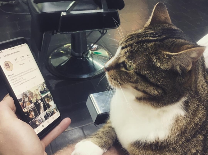 Betty tengah bermanja-manja dengan salah seorang customer. © Instagram/bettyboo_thesaloncat